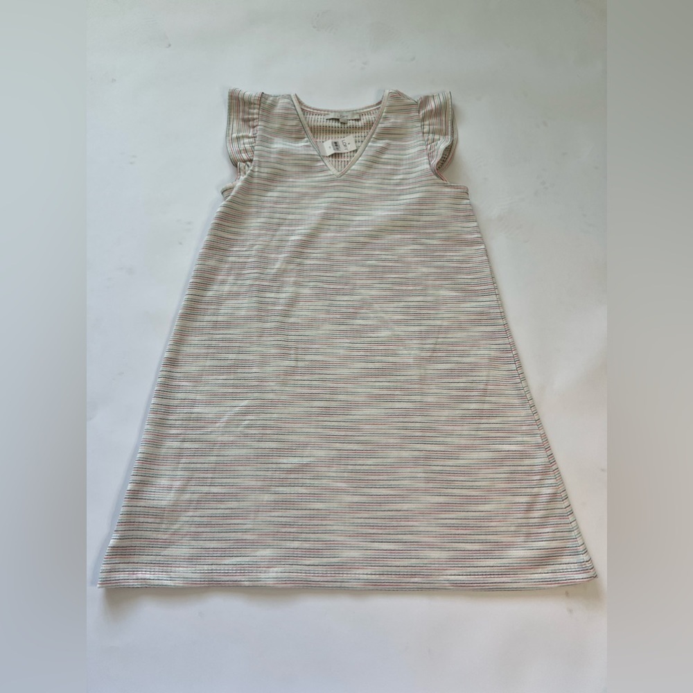 NWT The Loft V-Neck Rainbow Striped Ruffle Cap Sleeve Swing Dress Medium NEW